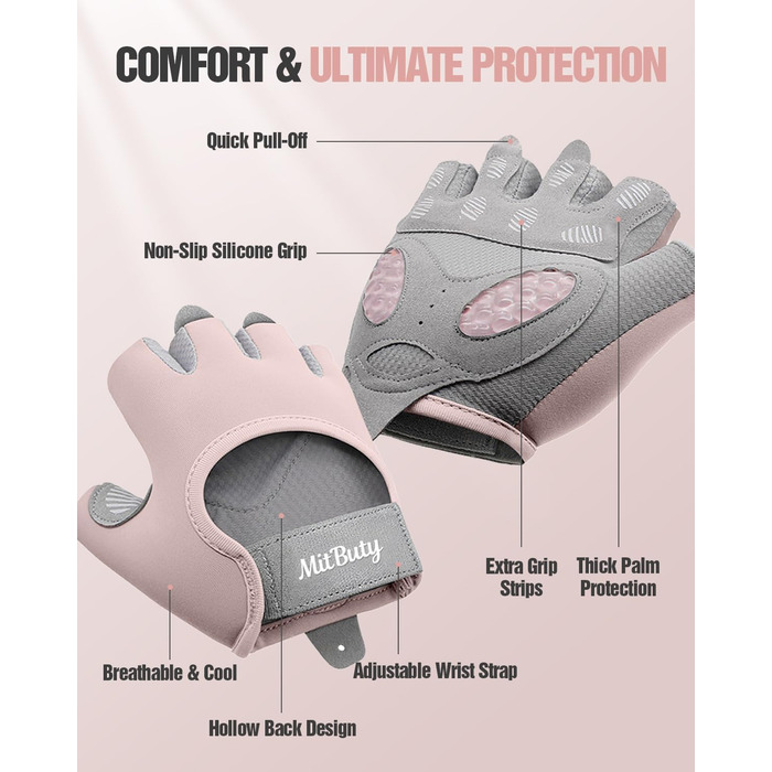 Тренувальні рукавички для чоловіків та жінок – фітнес рукавички для залу, важкої атлетики, кросфіту, силового спорту, спорту та тренувань. Рукавички з антиковзкими силіконовими точками та підкладкою на долоні. Рожеві, розмір M (18–19.5 см)