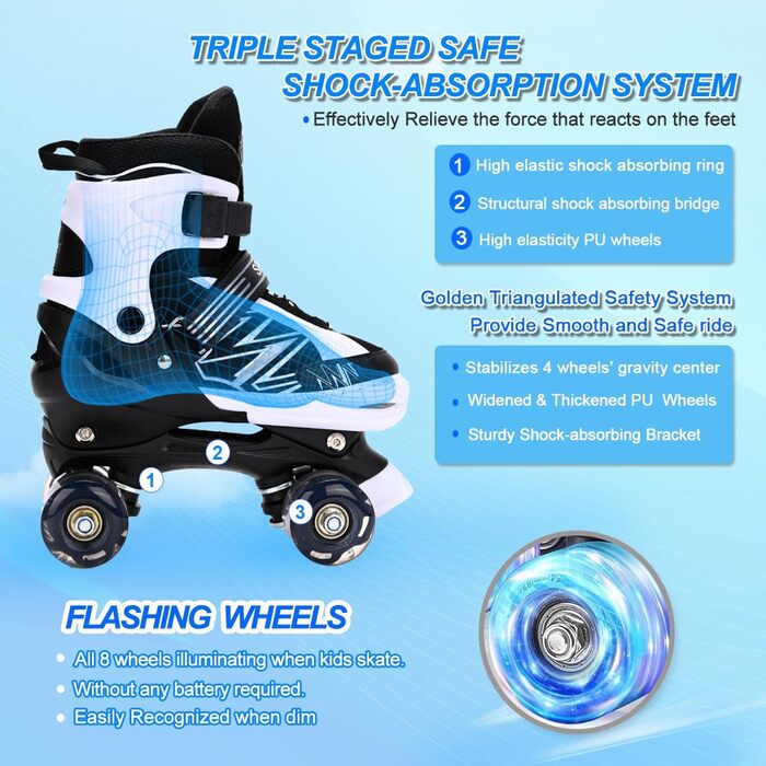 Дитячі ролики DUZSKJ для хлопчиків та дівчаток, регульовані, з підсвіткою, 4 розміри, для початківців