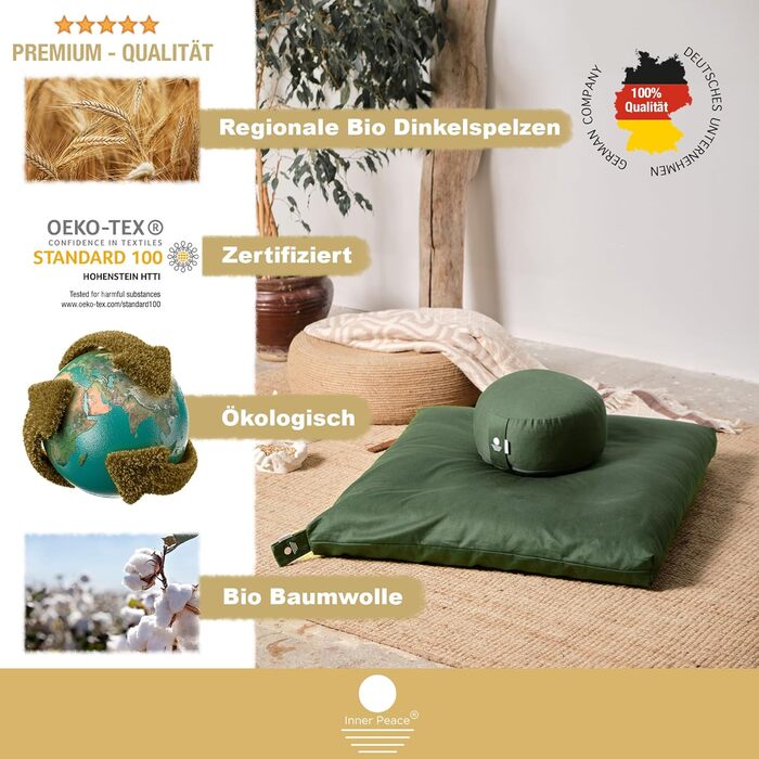 Медитаційна подушка Inner Peace з 100% органічної бавовни та наповнювачем з біо-спельти, кругла подушка для йоги та медитації, антрацит