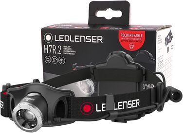 Ліхтар налобний LED Ledlenser H7R.2, акумуляторний, 600 люмен, фокусований, до 120 годин роботи, червоне заднє світло, поворотний, USB-кабель