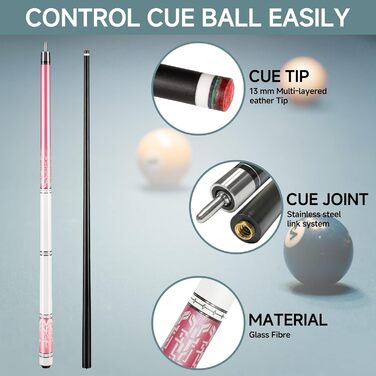 Більярдний кий HomeSeason Billardqueue: професійний, з карбону, 147.3 см, 12.7 мм, з чохлом (рожевий)