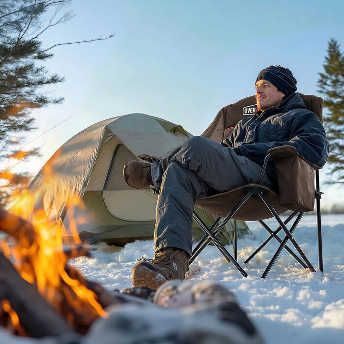 Овермонт Розкладне крісло для кемпінгу з підігрівом XL для дорослих – ідеально для зимових походів, риболовлі (Хакі)