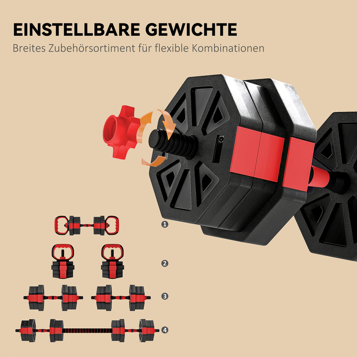 Комплект гантелей 4-в-1: штанга, гантелі, регульована вага 20 кг для силових тренувань вдома