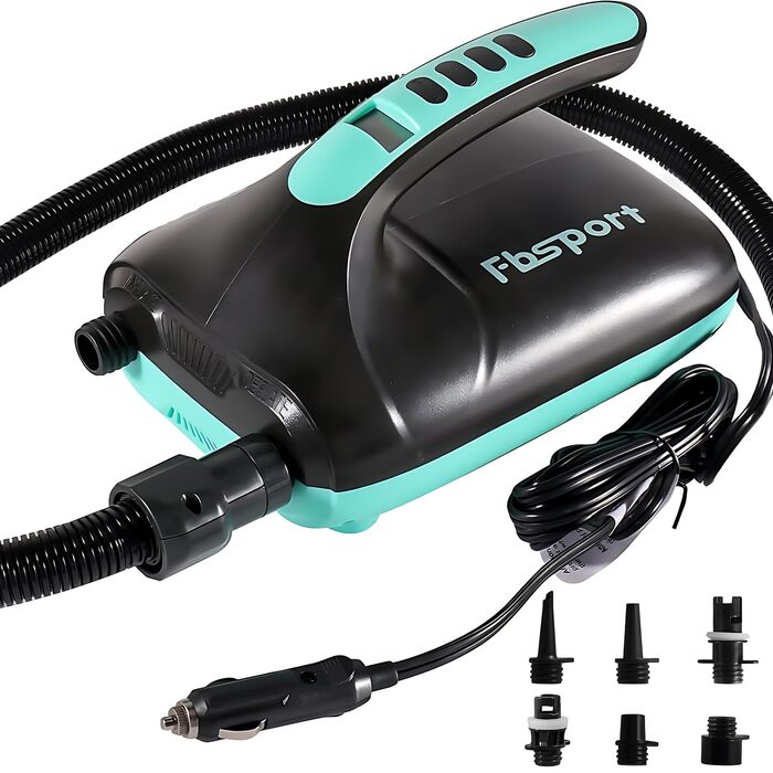 Електричний повітряний насос SUP 20 PSI, 12V DC з LCD дисплеєм для накачування та здуття дощок, каяків, матраців, наметів (Зелений)