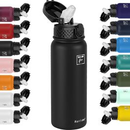 Фанхав 600 мл, ізольована спортивна пляшка для води з трубочкою, чорна, для школи, дітей, чоловіків та жінок