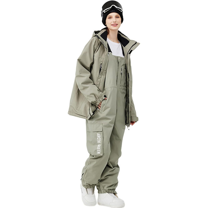 Комплект зимового костюма HOUZONIY: куртка та штани для катання на лижах та сноуборді, водонепроникний, знімний капюшон, кольори: 384 (хакі) + 2021 (чорний)