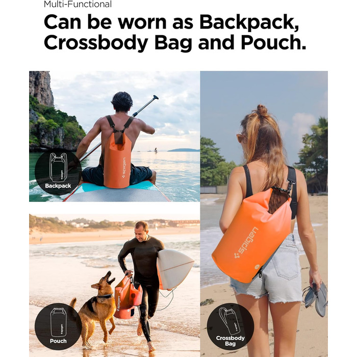 Набір водонепроникних сумок Spigen Dry Bag Set [Aqua Shield] 20L+21L для пляжу, плавання, кемпінгу, каякінгу та човнів (Sunset Orange)