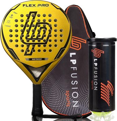 Падельна ракетка LP Fiberglass Flex Pro для дорослих з сумкою і набором м'ячів, легка, точна, для технічних гравців, золота