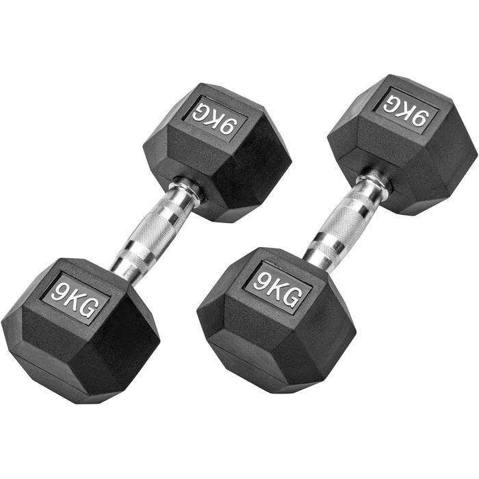 Гантелі Bad Company Hexagon 18 кг (2×9 кг), обгумовані, чорні, для студії