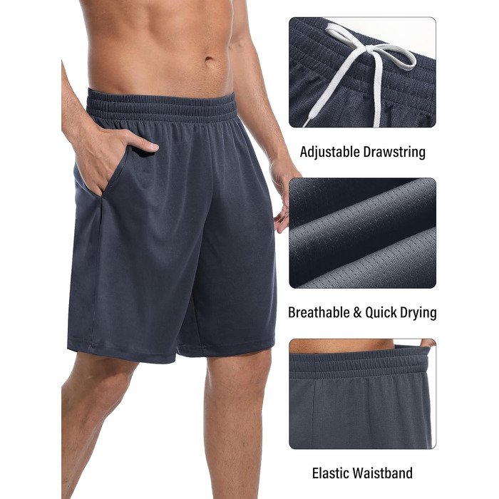 Шорти баскетбольні чоловічі OYGSieg, спортивні шорти з кишенями, швидковисихаючі, для тренувань, бігу, повсякденного носіння, комплект 6 шт. (XXL)