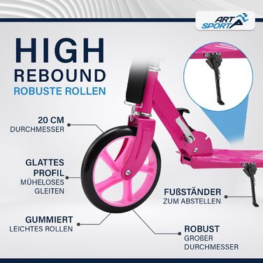 Самокат ArtSport Cityroller Big Wheel 205мм, рожевий - дитячий самокат від 3 років, до 100 кг, складаний, з регульованою висотою