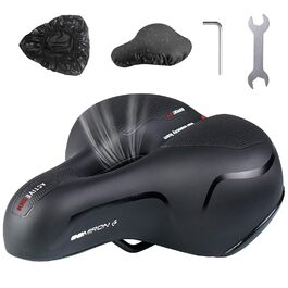 Зручний велосипедний сідло, гелевий, широкий, м'який, дихаючий, амортизуючий, ергономічний велосипедний сідло з водонепроникною кришкою та інструментами для встановлення, 26 * 21.5 см (Червоний)