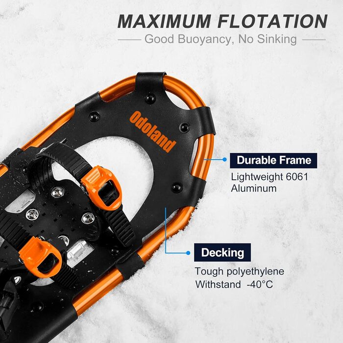 Снігоступи Odoland Allround 4 в 1 для жінок та чоловіків з трекінговими палками, водонепроникними гетрами та сумкою для перенесення, від 21 до 30 дюймів (53-76 см), помаранчевий M (63,5 см)