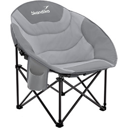 Крісло для кемпінгу Skandika Moonchair Sirkka, сіре, розкладне, з кишенею для охолодження, підстаканником, ручкою для перенесення та антиковзними ніжками, вантажопідйомність до 150 кг