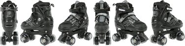 Роликові ковзани класичні для дівчаток та хлопчиків, з/без світлодіодами, розмір M (32-37), чорний