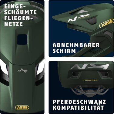 Дитячий велосипедний шолом ABUS YouDrop FF Fullface із знімним підборіддям, зелений, розмір S (48-55 см) – для MTB, захисний шолом для дітей та підлітків