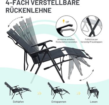 Розкладне крісло для кемпінгу TIMBER RIDGE з підставкою для ніг, 4 положення спинки, м'яке сидіння, навантаження до 150 кг, для саду, балкона та автодома
