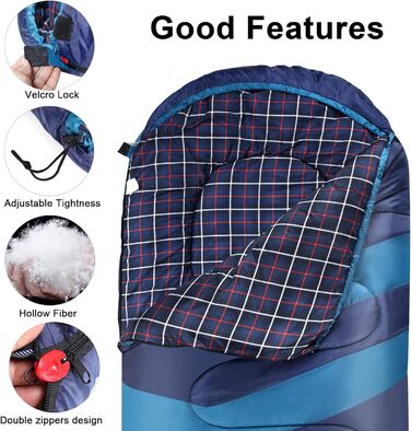 Спальний мішок URPRO 1.6 кг з фланелі для зими, осені та весни, блакитний, з матеріалу Hollowfiber, водонепроникний