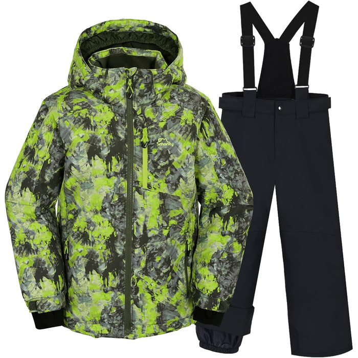 SNOWER Дитячий зимовий комбінезон для хлопчика з капюшоном, теплий гірськолижний костюм, кольорове зелений, 6-7 років