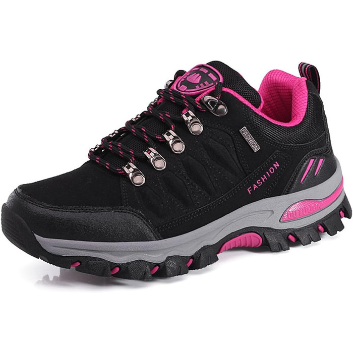 Трекінгові черевики для жінок та чоловіків. Зручні, легкі, з неслизькою підошвою. Outdoor, спортивні, для туризму та походів. Розмір 39 EU, артикул 98018. Чорний, рожевий, червоний кольори.
