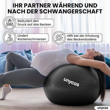 Фітбол Unycos 55/65/75 см: фітбол для йоги, фітнесу, балансу, пілатесу | З насосом, без BPA, антивибуховий | Зелений (#10), Сірий (#12)