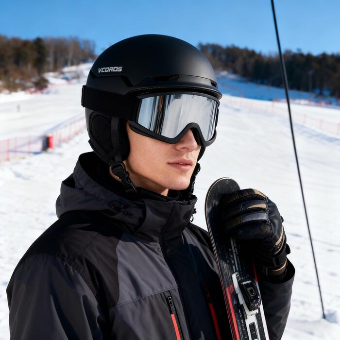 Шлем для лижного спорту Skihem DXH816 знімні навушники, дихаючий, захист від ударів, UV-захист, регульований, для сноуборду та лиж (матовий чорний + маска для лиж, M)