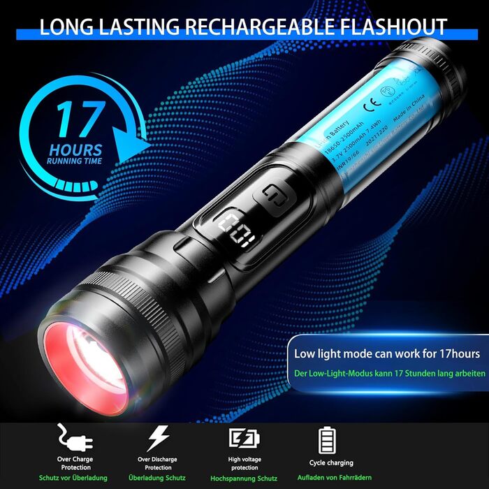 Тактична ліхтарик ASORT 990000 Lumen, USB, Zoom, IP67, 10 режимів, для дому, відпочинку, надзвичайних ситуацій