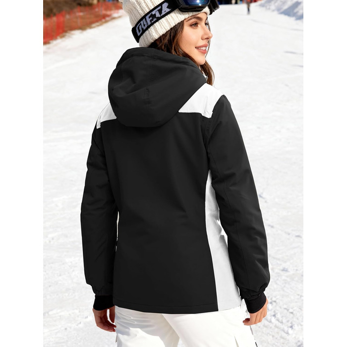 Водонепроникна жіноча зимова куртка FREE SODIER з флісовою підкладкою та капюшоном, Ginger Yeow (M, чорний/білий)