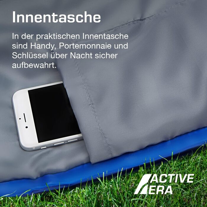 Сплячий мішок Active Era Mumienschlafsack: зимовий, літній, водонепроникний, легкий, температурний режим -10°C до 10°C, для кемпінгу та відпочинку на природі (Блакитний)