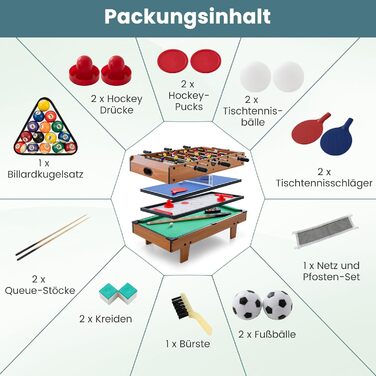 COSTWAY 4-в-1 ігровий стіл: пінг-понг, хокей, футбол, більярд, дерев'яний, для дітей та дорослих