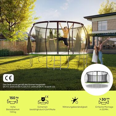 ZIPRO JumpPro Premium Трамплін для дітей Outdoor, садова модель, з сіткою, захист від УФ, стійкий до погодних умов, Ø 252-496 см, до 150 кг