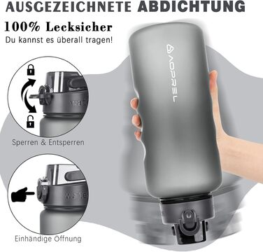 Спортивна пляшка для води AOPREL 1.5л з фільтром, Tritan BPA-free, герметична пляшка для фітнесу, походів та офісу (Сіра)