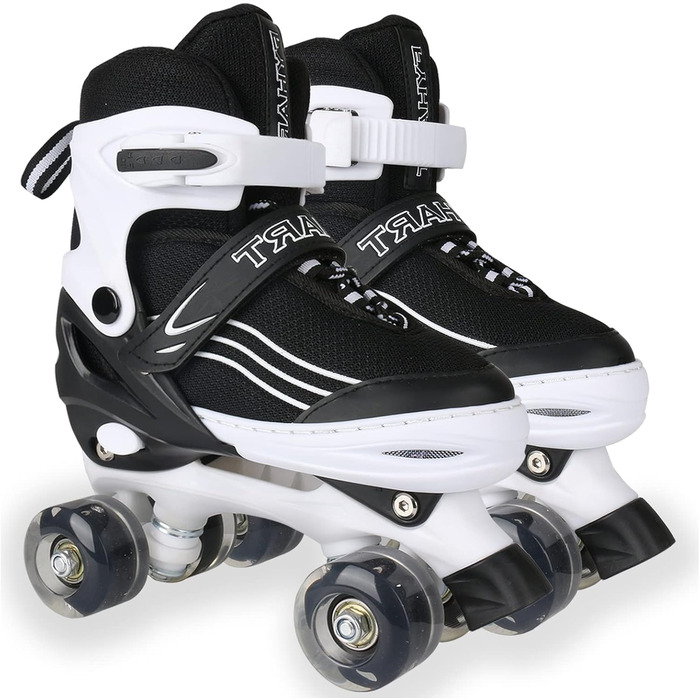 Дитячі ролики Kinder для дівчаток та хлопчиків, регульовані, з підсвічуванням, кольори: чорний та білий, розмір L (36-40 EU)