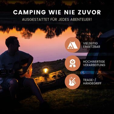 Ліхтар кемпінговий Solis 3 з акумулятором 8000mAh, Powerbank, регульоване світло, IP44, LED, для туризму (Cremeweiß/Schwarz, Holzeffekt)