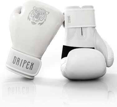 Боксерські рукавички Dripex: бокс, муай-тай, ММА. Шкіряні рукавички для чоловіків, жінок, підлітків. Розміри 8, 10, 12, 14, 16 oz. Білий тигр