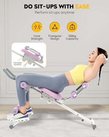 Тренажер для пресу GuuG: компактний складний фітнес-тренажер для дому, фітнес-обладнання для пресу, абдомінальна машина, для чоловіків та жінок, фіолетовий