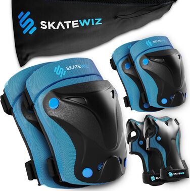 Дитячий захисний комплект SKATEWIZ для роликів, 6 предметів, наколінники, налокітники, захист для дорослих і дітей, синій, модель S, підвищений захист