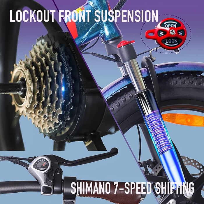 Електровелосипед Fafrees F20 PRO 20'' 250W 36V 18AH, складаний фетбайк Shimano 7S, для міста та гір, синій, до 25 км/год