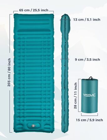 Надувна туристична матрац Yissvic Isomatte з самонадуванням, для кемпінгу, пікніків та подорожей, блакитна