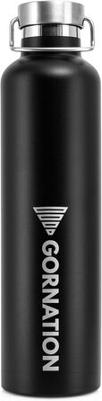 Термос-бутилка GORNATION 1000 мл, нержавіюча сталь, вакуумна ізоляція, BPA-free, для води та напоїв, з ручкою, для спорту, школи, outdoor, матова чорна