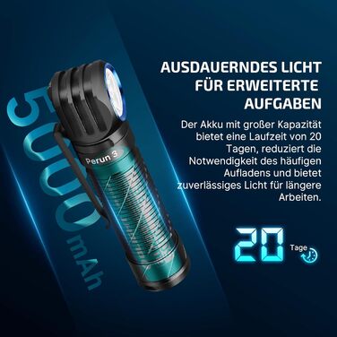 OLIGHT Perun 3: Потужна ліхтар-на-лоб LED з перезаряджанням, 3000 люмен, 7 режимів, сенсор, червоне світло, водонепроникний IP68, для кемпінгу, риболовлі, полювання, чорний