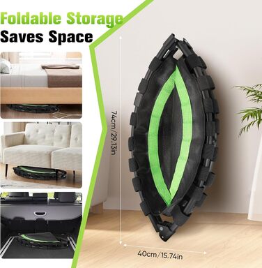 Трамплін для фітнесу в приміщенні, складаний, Ø101 см, 150 кг, стабільний та тихий, для дорослих (зелений)