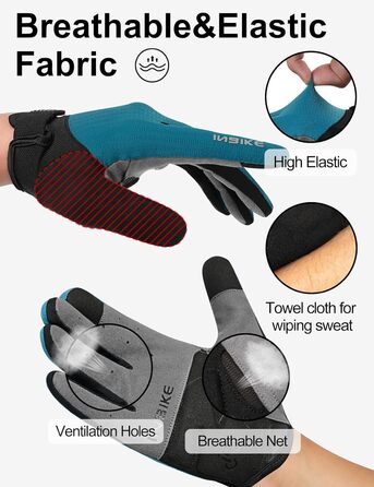 Велосипедні рукавички INBIKE для чоловіків, 2 пальці, сенсорний екран, ударостійкі, дихаючі, IHC406 (Блакитний, S)