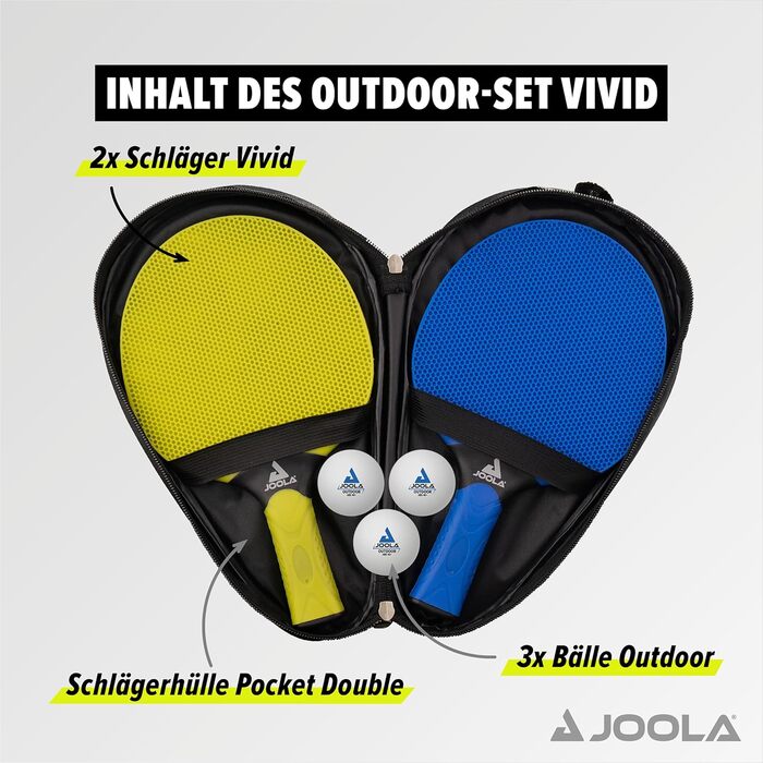 JOOLA Набір для настільного тенісу Outdoor Vivid, 2 ракетки, 3 м'ячі, чохол, лайм/синій, 6 предметів