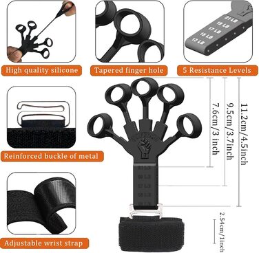 Набір для тренування сили рук Griffkrafttrainer (5 шт.) - для м'язів, відновлення та зняття стресу, чорний 03