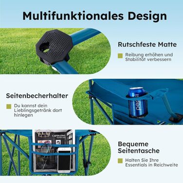 HIGH POINT SPORTS 2 шт. Складний стул для кемпінгу, риболовлі та відпочинку на природі. Зручний, з підстаканником та холодильником, до 120 кг, блакитний