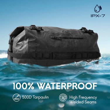Водонепроникний рюкзак Haimont 90L, RollTop, для пляжу, човнів, каяків, кемпінгу, риболовлі та мотоциклів (Чорний)