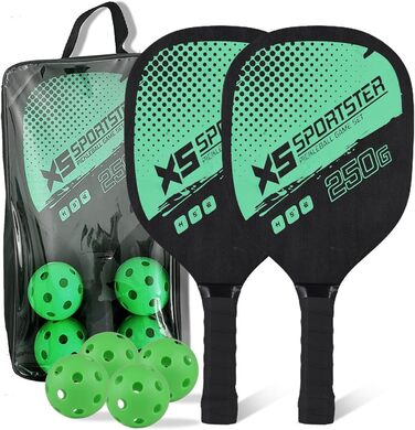 Набір для піклболу Lixada: 2 ракетки та 4 м'ячі (зелений)