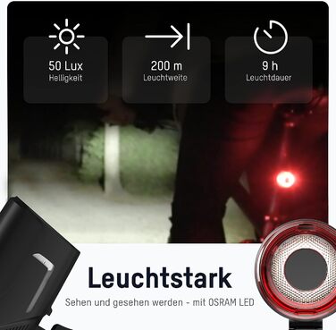 Набір велосипедних світлодіодів ANSMANN - безпечне освітлення, акумуляторний, вологостійкий, 50 Lux