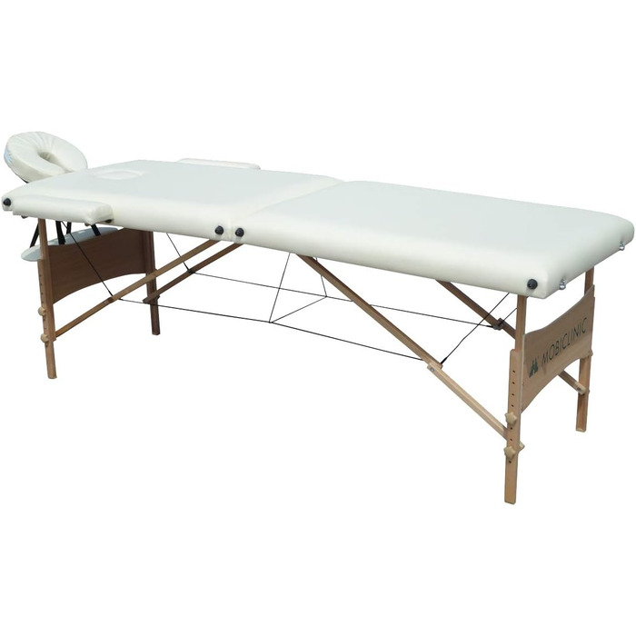 Складаний масажний стіл Mobiclinic CM-01 Light, дерев'яний, 186x60 см, кремовий, з підголівником, портативний, для фізіотерапії, європейський бренд